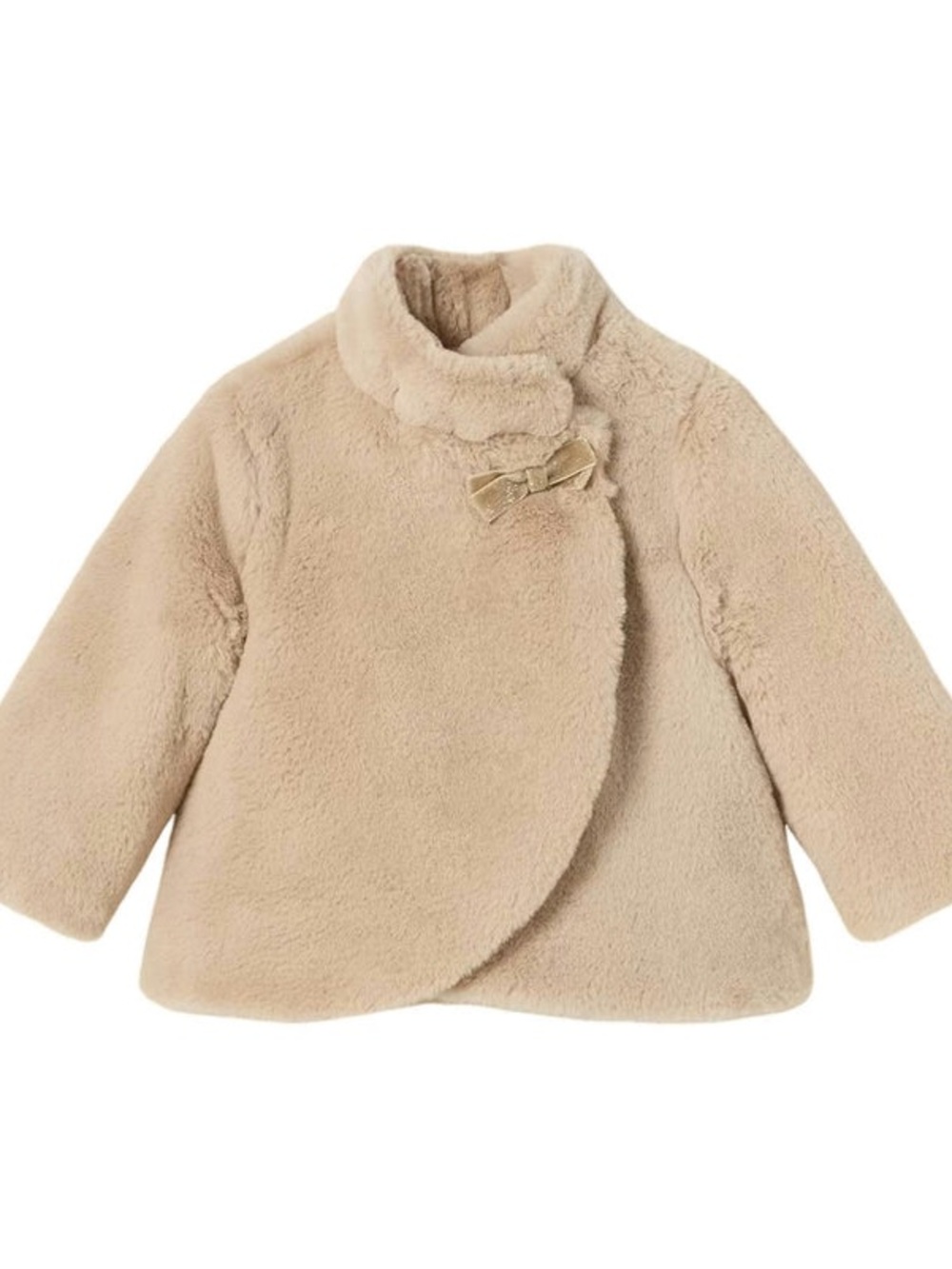 Mayoral Cozy Cream Faux Fur Jacket with Bow Accent - 18 months